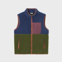 Veste sherpa zippée sans manches bleu et kaki XS