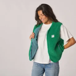 Veste sherpa zippée sans manches femme vert S