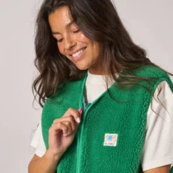 Veste sherpa zippée sans manches femme vert S