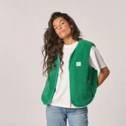 Veste sherpa zippée sans manches femme vert S
