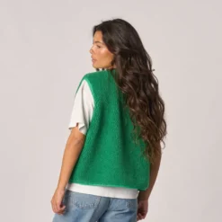 Veste sherpa zippée sans manches femme vert S