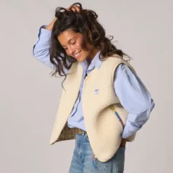 Veste sherpa zippée sans manches femme ivoire S