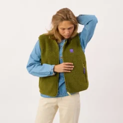 Veste sherpa zippée sans manches femme vert olive S