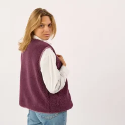 Veste sherpa zippée sans manches femme prune S