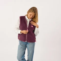 Veste sherpa zippée sans manches femme prune S