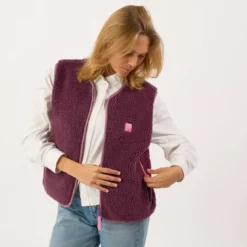 Veste sherpa zippée sans manches femme prune S