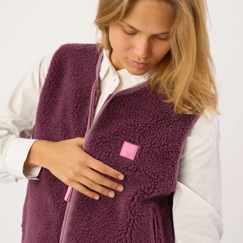 Veste sherpa zippée sans manches femme prune S