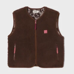 Veste sherpa zippée sans manches femme marron S