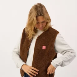 Veste sherpa zippée sans manches femme marron S