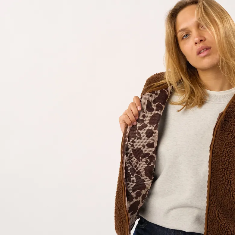 Veste sherpa zippée sans manches femme marron S