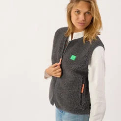 Veste sherpa zippée sans manches femme gris S