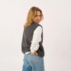 Veste sherpa zippée sans manches femme gris S