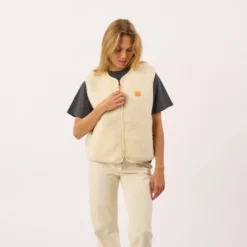 Veste sherpa zippée sans manches femme beige S