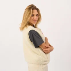 Veste sherpa zippée sans manches femme beige S