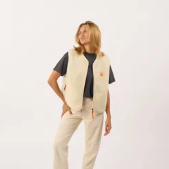 Veste sherpa zippée sans manches femme beige S