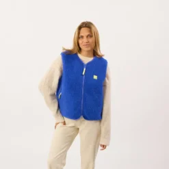 Veste sherpa zippée sans manches femme bleu électrique S