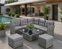 Viana salon de jardin 6 places gris
