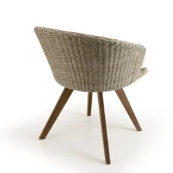Vick - chaise de jardin en rotin en bois acacia et coussin blanc