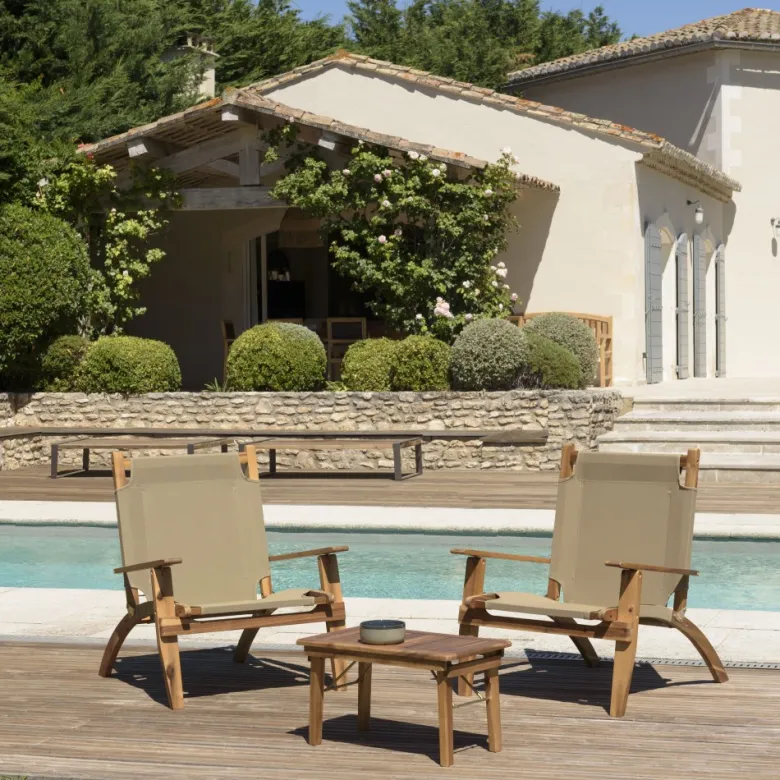 Vick - salon jardin bois acacia 2 pers : 2 fauteuils, table basse