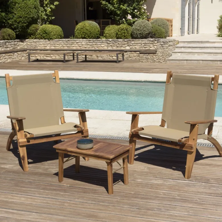 Vick - salon jardin bois acacia 2 pers : 2 fauteuils, table basse
