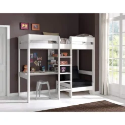 Vipack pino lit mezzanine blanc avec...
