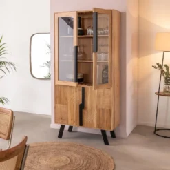 Vitrine en bois d'acacia et métal mano