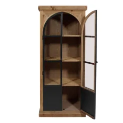 Vitrine en bois recyclé et métal garance