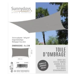 Voile d'ombrage 4x3 m gris clair