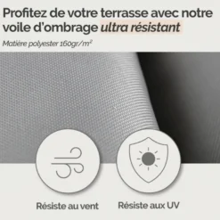 Voile ombrage rectangulaire - 3x5m gris