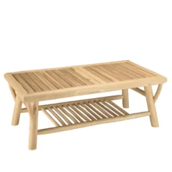 Will - table basse rect. En branches de bois de teck double plateau