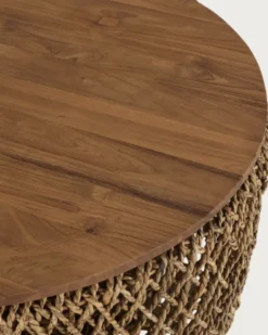 Yuda - grand table basse en bois de teck massif et tissage banane avec rangement