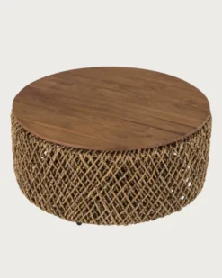 Yuda - grand table basse en bois de teck massif et tissage banane avec rangement