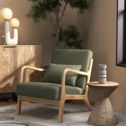 Zack-fauteuil en bois naturel et tissu trendy sauge
