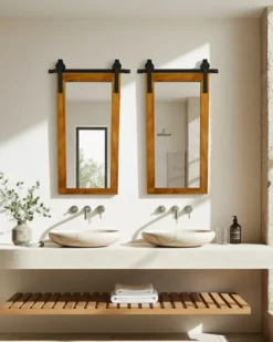 Zara - lot de 2 miroirs mural rectangulaire en bois massif et métal